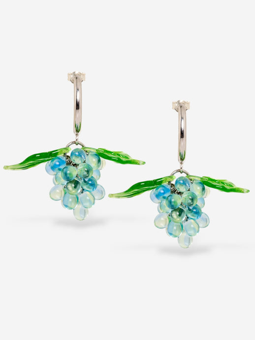  Handmade grape earrings with sterling silver hoops and green and blue  beads.