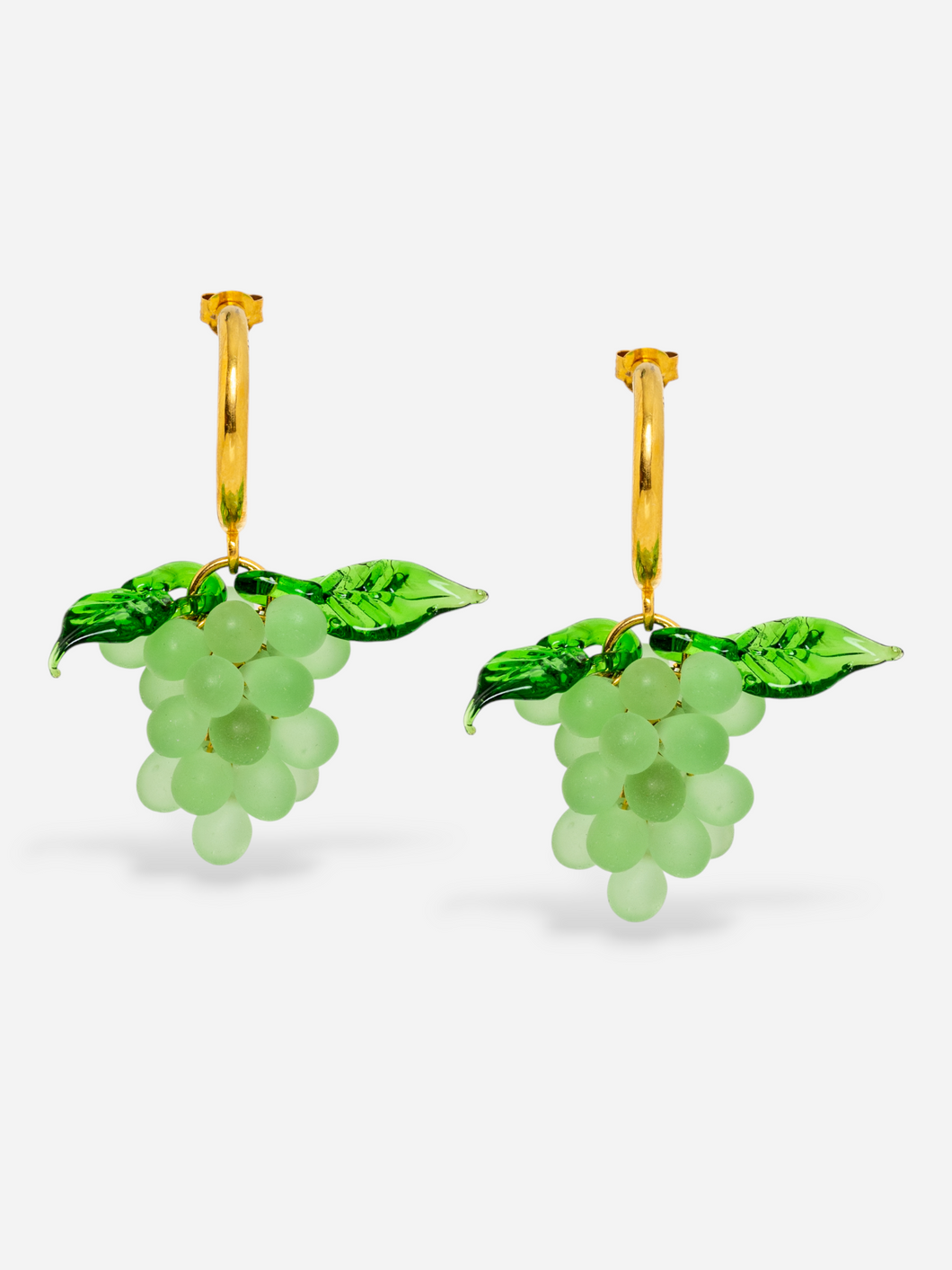  Handmade grape earrings with gold plated sterling silver hoops and green beads