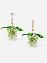 Load image into Gallery viewer, Handmade grape earrings with sterling silver hoops and light green beads.