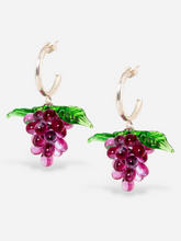 Load image into Gallery viewer, Grape earrings made of sterling silver hoops and glasss beads.