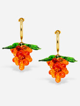 Load image into Gallery viewer, Orange grape earrings with gold hoops