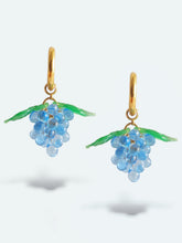 Load image into Gallery viewer, Blue Grape earrings. Handmade with Glass beads and gold plated stainless steel.