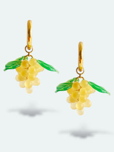 Gold Grape hoop earrings. Handmade with yellow glass beads.