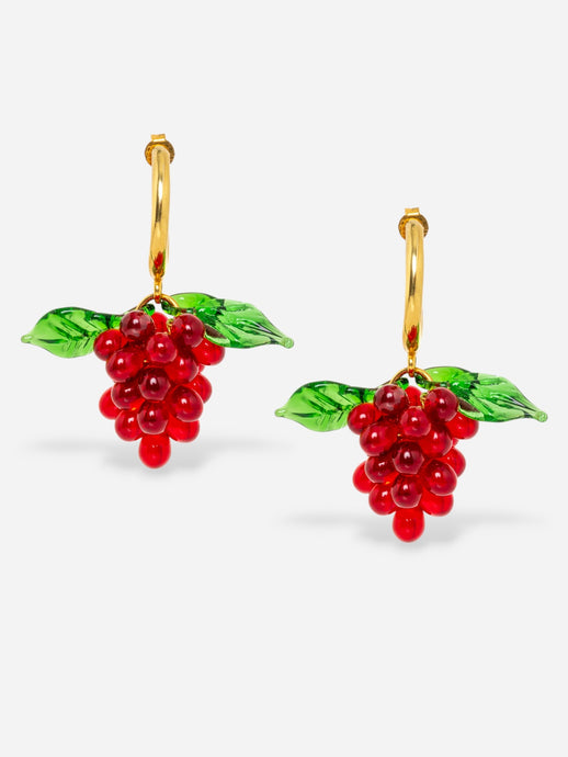 Red Grape earrings with gold plated hoops.