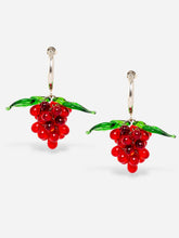 Load image into Gallery viewer, Handmade grape earrings with sterling silver hoops and dark red beads.