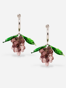 Handmade grape earrings with sterling silver hoops and plum beads.