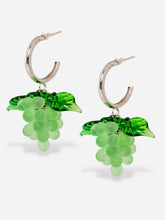 Load image into Gallery viewer, Grape earrings made of sterling silver hoops and glasss beads.