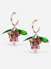 Load image into Gallery viewer, Grape earrings made of sterling silver hoops and plum glasss beads.