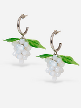 Load image into Gallery viewer, Grape earrings made of sterling silver hoops and glasss beads.