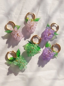 Grape earrings. Handmade with glass beads and gold plated stainless steel hoops.