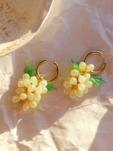 Load image into Gallery viewer, Handmade Gold Hoop Earrings with Opal Yellow Grape charm