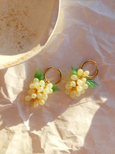 Load image into Gallery viewer, Handmade Gold Hoop Earrings with Opal Yellow Grape charm