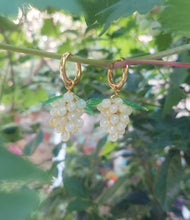 Load image into Gallery viewer, Handmade Gold Hoop Earrings with Opal Yellow Grape charm