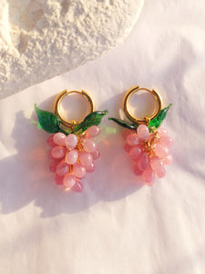 Handmade Gold Hoop Earrings with Opal Pink Grape charm