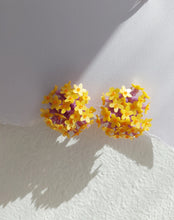 Load image into Gallery viewer, Handmade statement colourful flower beaded earrings with a retro style.