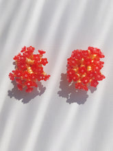 Load image into Gallery viewer, Handmade statement colourful flower beaded earrings with a retro style.