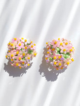 Load image into Gallery viewer, Handmade statement flower beaded earrings with a retro style.