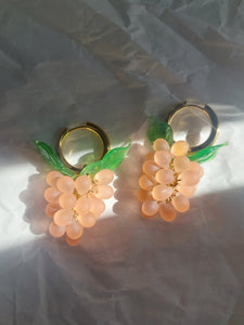 Handmade Gold Hoop Earrings with Peach Grape charm
