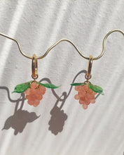 Load image into Gallery viewer, Handmade Gold Hoop Earrings with Rosaline Grape charm