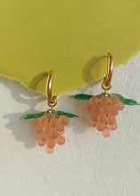 Load image into Gallery viewer, Handmade Gold Hoop Earrings with Rosaine Grape charm