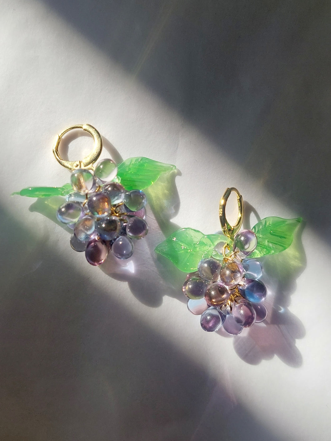 Cute handmade sterling silver huggie hoop earrings with Berries charm made of Czech and Murano glass beads. The perfect colorful jewelry for you or a gift.
