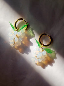 Cute gold plated hoop earrings with a handmade glass grape charm. The perfect gift for the colorful food  jewelry lovers.