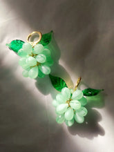 Load image into Gallery viewer, Mint green berry earrings with gold plated sterling silver hoops and glass beads.